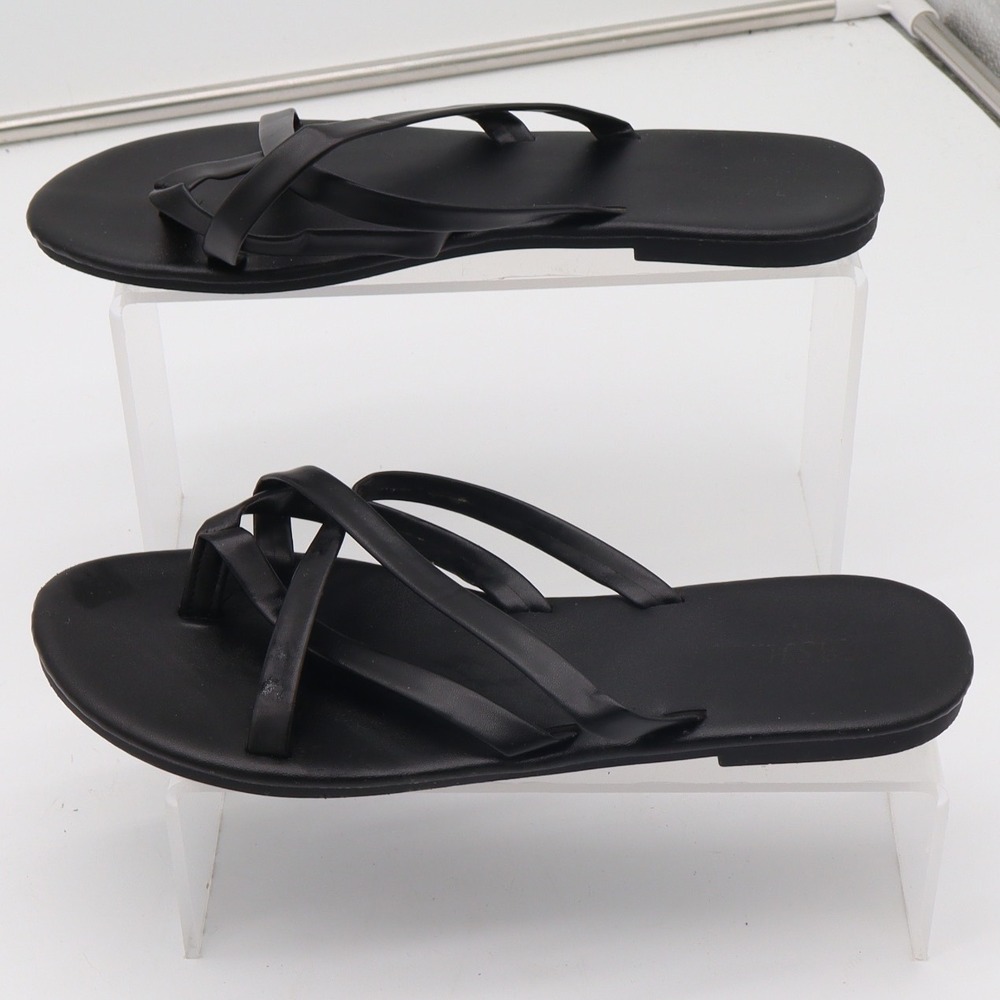 Caslon Sandals Womens 40 Strappy Toe Loop Black Flat Minimalist Excellent